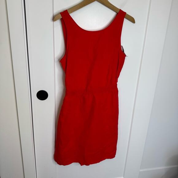 NWT Gap Red Linen Blend Tie Back Pockets Mini Sun Dress Size Small - Picture 1 of 5